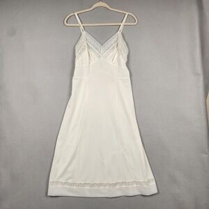 Vintage Lace Slip Dress Womens Small White Nylon Nightgown Made in USA Lingerie